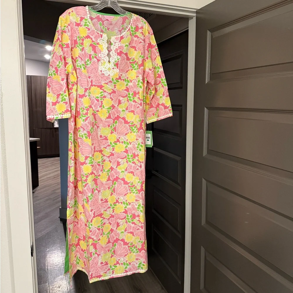 Lilly Pulitzer Floral Pink and Green Caftan Maxi NWT - Picture 2 of 8